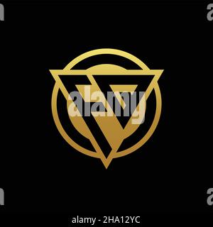 FQ logo monogram with triangle shape and circle rounded style isolated on gold colors and black background design template Stock Vector