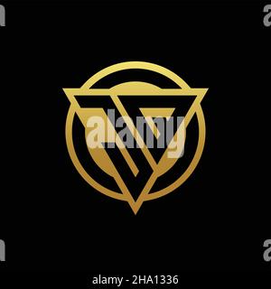 JQ logo monogram with triangle shape and circle rounded style isolated on gold colors and black background design template Stock Vector