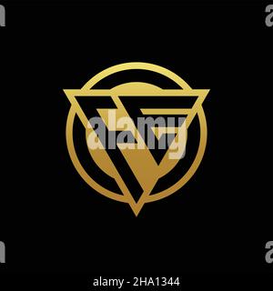 FE logo monogram with triangle shape and circle rounded style isolated on gold colors and black background design template Stock Vector