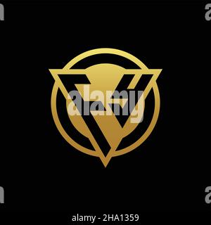 FY logo monogram with triangle shape and circle rounded style isolated on gold colors and black background design template Stock Vector