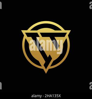 IT logo monogram with triangle shape and circle rounded style isolated on gold colors and black background design template Stock Vector