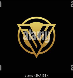 DH logo monogram with triangle shape and circle rounded style isolated on gold colors and black background design template Stock Vector