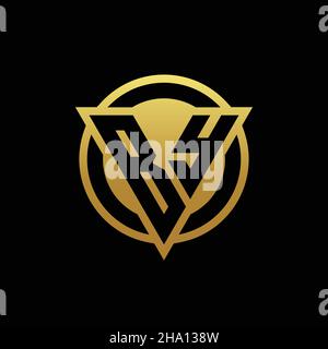BY logo monogram with triangle shape and circle rounded style isolated on gold colors and black background design template Stock Vector