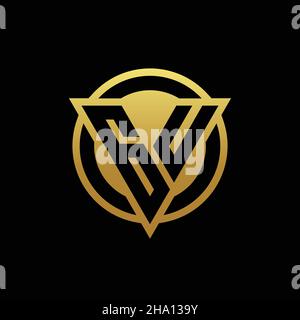 GU logo monogram with triangle shape and circle rounded style isolated on gold colors and black background design template Stock Vector