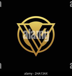 KC logo monogram with triangle shape and circle rounded style isolated on gold colors and black background design template Stock Vector