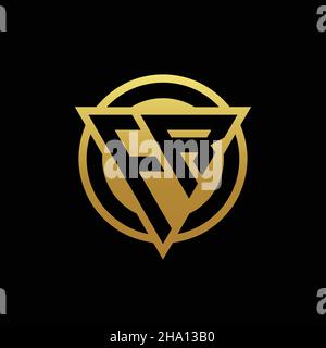 FR logo monogram with triangle shape and circle rounded style isolated on gold colors and black background design template Stock Vector