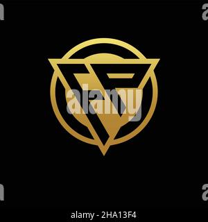 FP logo monogram with triangle shape and circle rounded style isolated on gold colors and black background design template Stock Vector