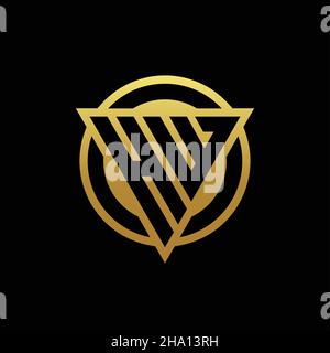 HW logo monogram with triangle shape and circle rounded style isolated on gold colors and black background design template Stock Vector