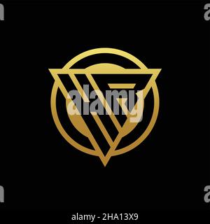 HR logo monogram with triangle shape and circle rounded style isolated on gold colors and black background design template Stock Vector