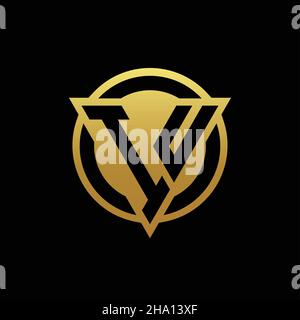 IU logo monogram with triangle shape and circle rounded style isolated on gold colors and black background design template Stock Vector