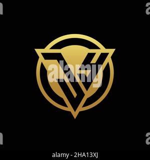 JY logo monogram with triangle shape and circle rounded style isolated on gold colors and black background design template Stock Vector
