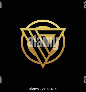 HD logo monogram with triangle shape and circle rounded style isolated on gold colors and black background design template Stock Vector