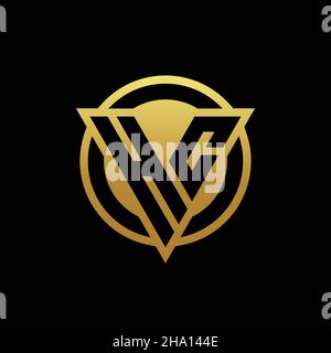 HC logo monogram with triangle shape and circle rounded style isolated on gold colors and black background design template Stock Vector