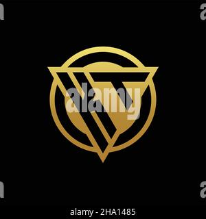 KT logo monogram with triangle shape and circle rounded style isolated on gold colors and black background design template Stock Vector