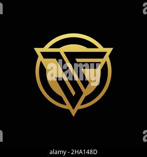 JF logo monogram with triangle shape and circle rounded style isolated on gold colors and black background design template Stock Vector