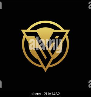 JA logo monogram with triangle shape and circle rounded style isolated on gold colors and black background design template Stock Vector