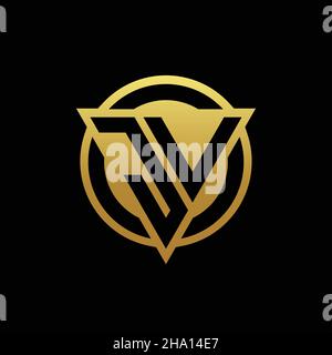 JV logo monogram with triangle shape and circle rounded style isolated on gold colors and black background design template Stock Vector
