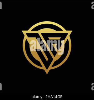 JR logo monogram with triangle shape and circle rounded style isolated on gold colors and black background design template Stock Vector