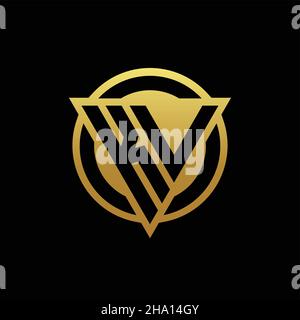 KV logo monogram with triangle shape and circle rounded style isolated on gold colors and black background design template Stock Vector