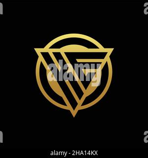 KE logo monogram with triangle shape and circle rounded style isolated on gold colors and black background design template Stock Vector