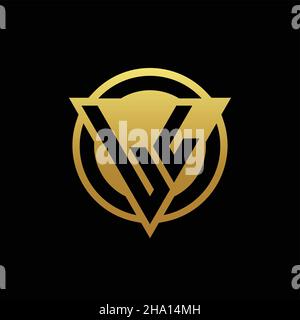 LL logo monogram with triangle shape and circle rounded style isolated on gold colors and black background design template Stock Vector