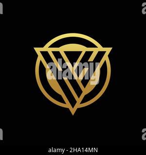 HH logo monogram with triangle shape and circle rounded style isolated on gold colors and black background design template Stock Vector