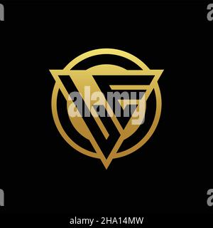 LE logo monogram with triangle shape and circle rounded style isolated on gold colors and black background design template Stock Vector