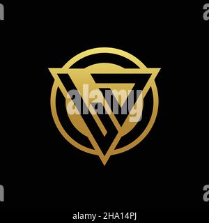 LD logo monogram with triangle shape and circle rounded style isolated on gold colors and black background design template Stock Vector