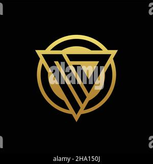 ND logo monogram with triangle shape and circle rounded style isolated on gold colors and black background design template Stock Vector