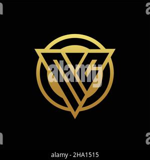 NC logo monogram with triangle shape and circle rounded style isolated on gold colors and black background design template Stock Vector