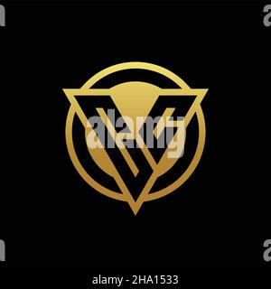 CC logo monogram with triangle shape and circle rounded style isolated on gold colors and black background design template Stock Vector