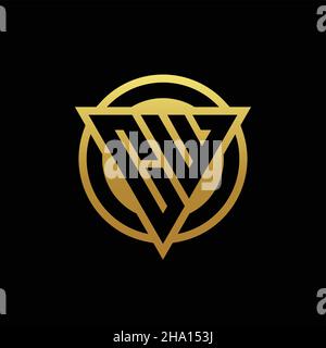 CW logo monogram with triangle shape and circle rounded style isolated on gold colors and black background design template Stock Vector