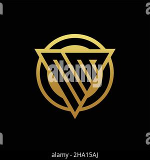 NM logo monogram with triangle shape and circle rounded style isolated on gold colors and black background design template Stock Vector
