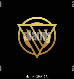 NM logo monogram with triangle shape and circle rounded style isolated on gold colors and black background design template Stock Vector