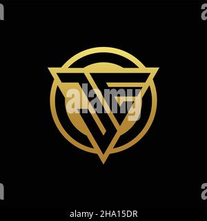 JE logo monogram with triangle shape and circle rounded style isolated on gold colors and black background design template Stock Vector