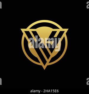 KY logo monogram with triangle shape and circle rounded style isolated on gold colors and black background design template Stock Vector