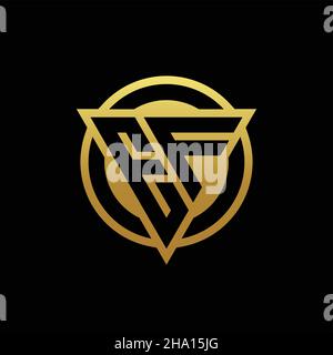 EF logo monogram with triangle shape and circle rounded style isolated on gold colors and black background design template Stock Vector