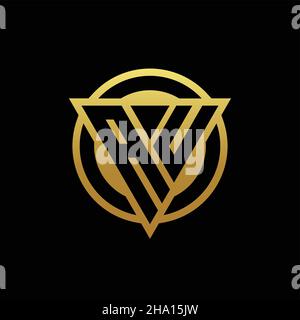 AU logo monogram with triangle shape and circle rounded style isolated on gold colors and black background design template Stock Vector