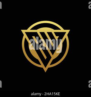 BW logo monogram with triangle shape and circle rounded style isolated on gold colors and black background design template Stock Vector