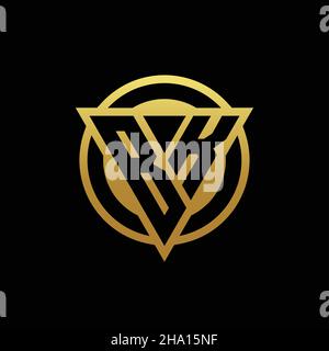 BK logo monogram with triangle shape and circle rounded style isolated on gold colors and black background design template Stock Vector