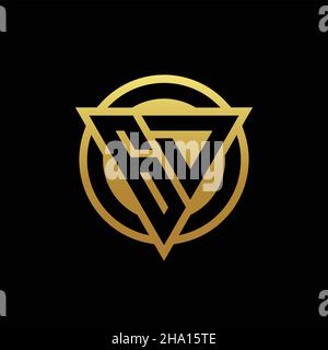 GD logo monogram with triangle shape and circle rounded style isolated on gold colors and black background design template Stock Vector