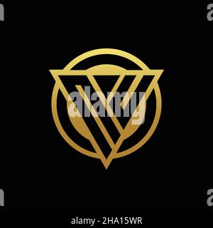 NU logo monogram with triangle shape and circle rounded style isolated on gold colors and black background design template Stock Vector