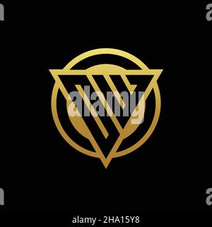 OW logo monogram with triangle shape and circle rounded style isolated on gold colors and black background design template Stock Vector
