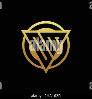 OM logo monogram with triangle shape and circle rounded style isolated on gold colors and black background design template Stock Vector