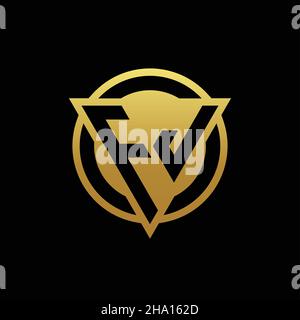 FJ logo monogram with triangle shape and circle rounded style isolated on gold colors and black background design template Stock Vector