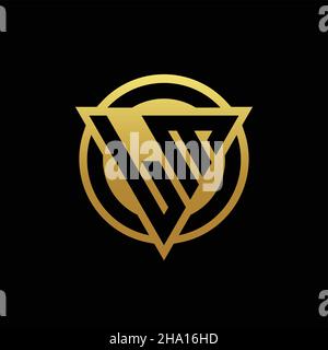 LM logo monogram with triangle shape and circle rounded style isolated on gold colors and black background design template Stock Vector