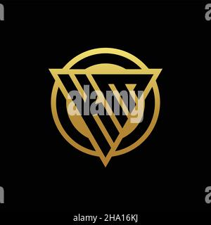 KM logo monogram with triangle shape and circle rounded style isolated on gold colors and black background design template Stock Vector