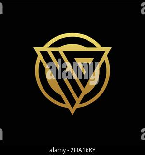 KQ logo monogram with triangle shape and circle rounded style isolated on gold colors and black background design template Stock Vector