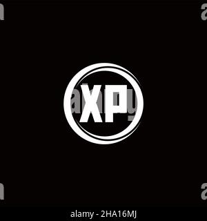 XP logo initial letter monogram with circle slice rounded design template isolated in black background Stock Vector