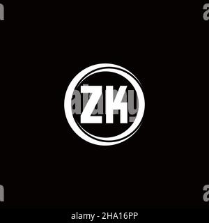 ZK logo initial letter monogram with circle slice rounded design template isolated in black background Stock Vector